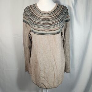 J. Jill Tan and Blue Patterned Knit Sweater